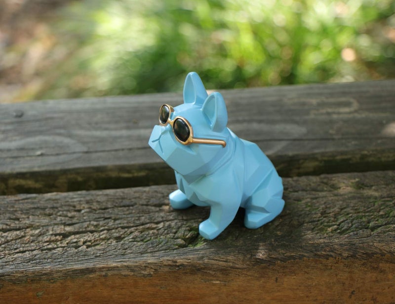 Rmdusk Unique Mini Geometric Dog Doggy Bulldog Figurine with Sunglasses Blue  Animal Statues  Home Garden Bar D?cor Ornament - Image 3