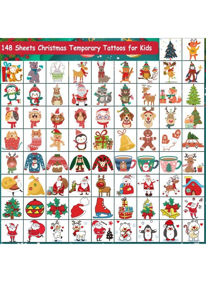 CHARLENT - 148 PCS Christmas Temporary Tattoos for Kids - Xmas Individual Tattoos for Kids Christmas Party Favors, Stocking Stuffer, Christmas Eve Gift - Image 1