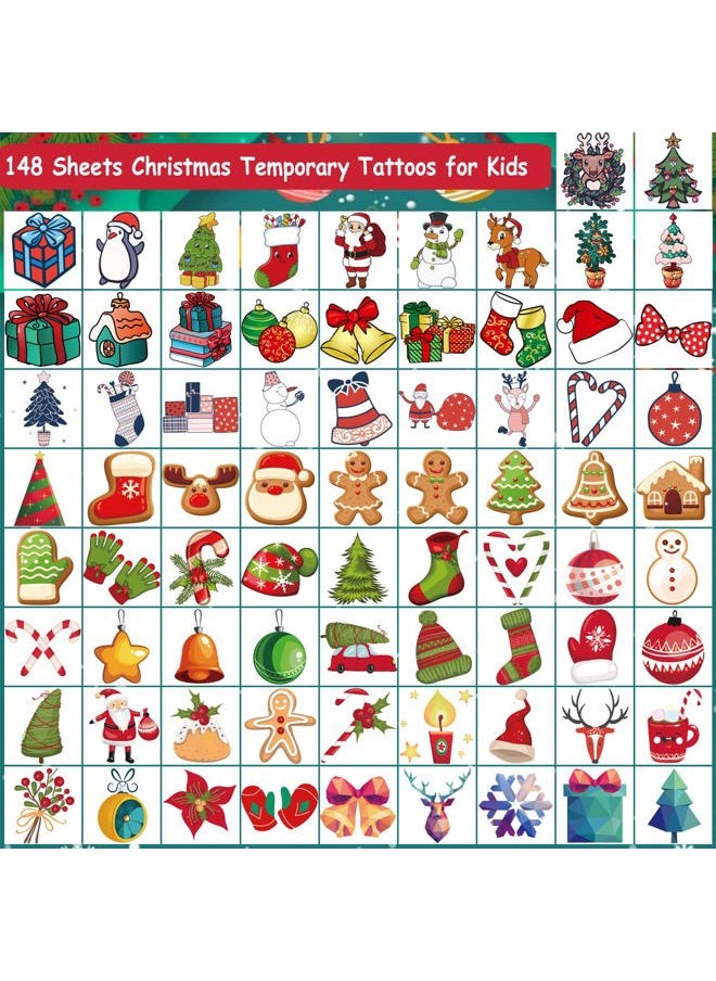 CHARLENT - 148 PCS Christmas Temporary Tattoos for Kids - Xmas Individual Tattoos for Kids Christmas Party Favors, Stocking Stuffer, Christmas Eve Gift - Image 1