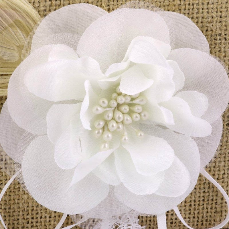 Bodosac 2PCS Burlap Flower Girl Basket Pearl Handle For Vintage Rustic Wedding CeremonySmall white lace - Image 3