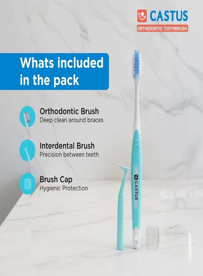 Castus Orthodontic Combi Pack (Orthodontic Brush + Interdental Brush) | Pack of 2 (1 Blue + 1 Orange) - Image 2