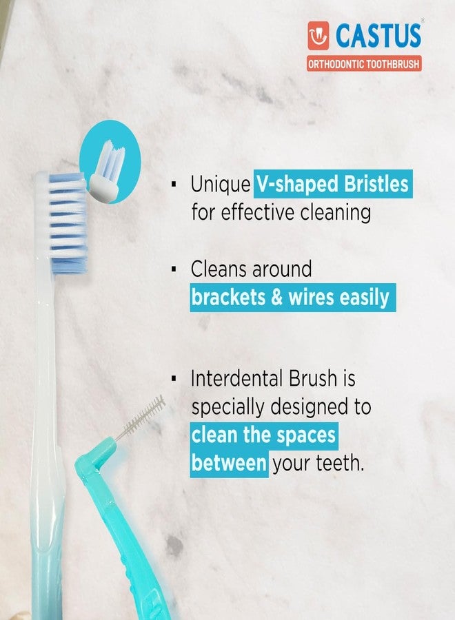 Castus Orthodontic Combi Pack (Orthodontic Brush + Interdental Brush) | Pack of 2 (1 Blue + 1 Orange) - Image 3