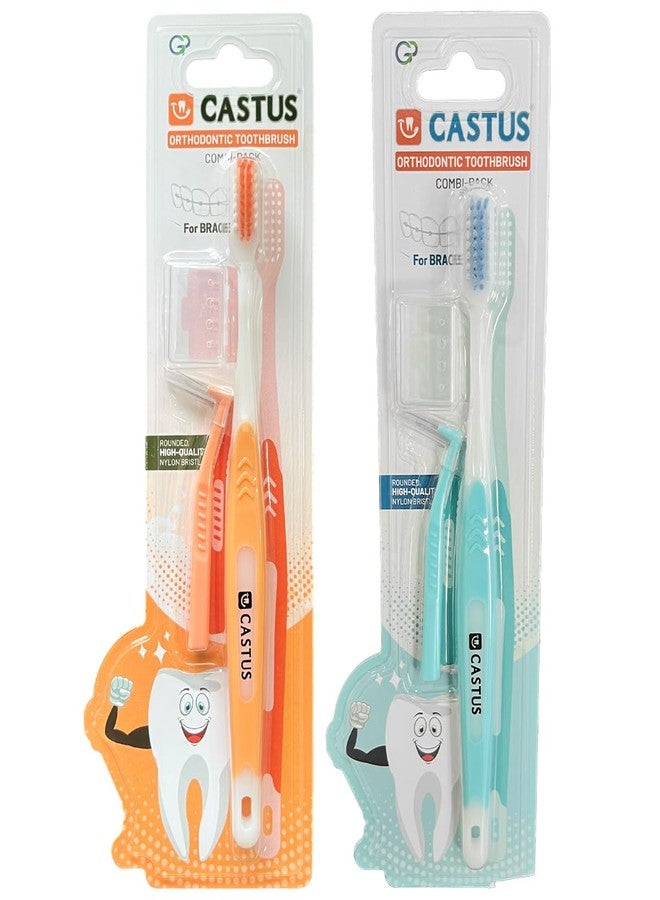 Castus Orthodontic Combi Pack (Orthodontic Brush + Interdental Brush) | Pack of 2 (1 Blue + 1 Orange) - Image 1