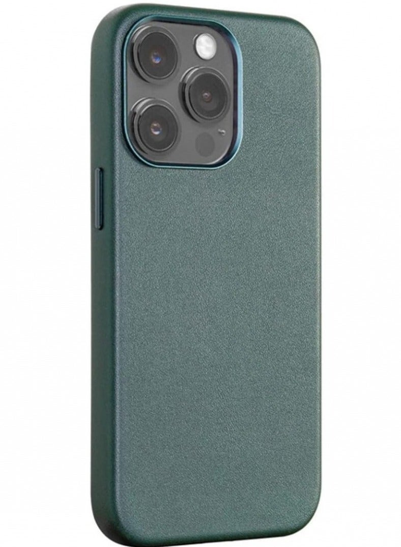 ELTRAZONE Eltrazone Case for Iphone 14/14 Plus/14 Pro/14 Pro Max, Smooth Genuine Leather Solid Color Phone Back Case, Hard Case Anti Slip Cover, Anti-Fingerprint Support Wireless Charging (Color : Green)