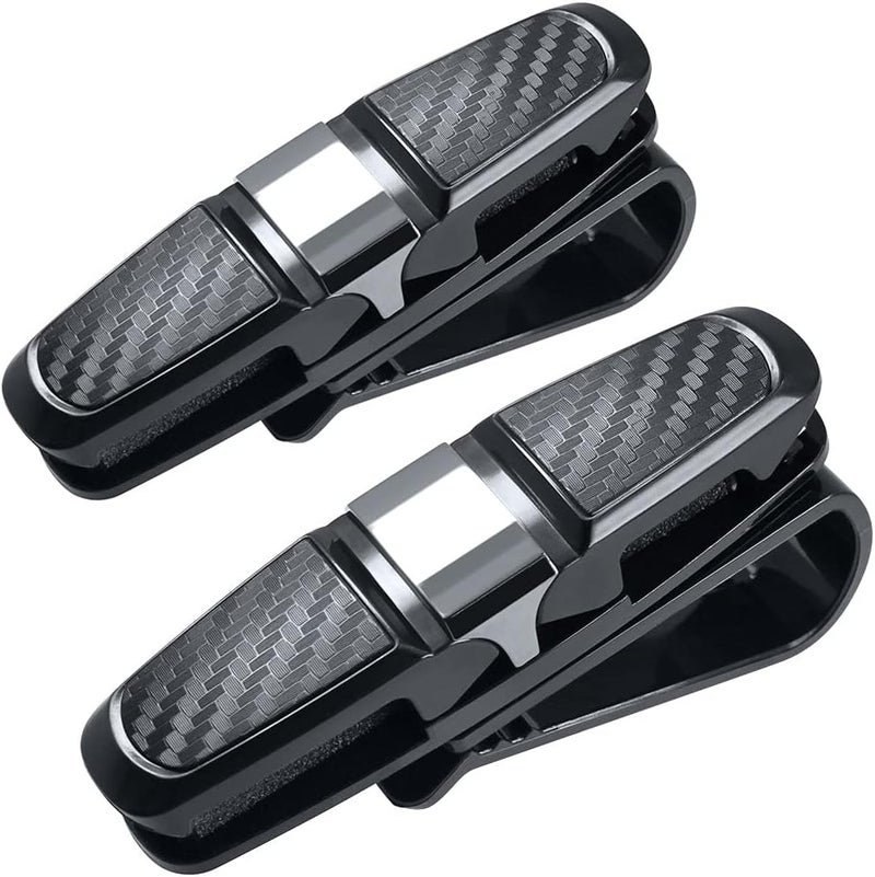 FineGood 2 Pack Glasses Holders for Car Sun Visor, Sunglasses Eyeglasses Mount with Ticket Card Clip - Silver/Black - X - Image 1
