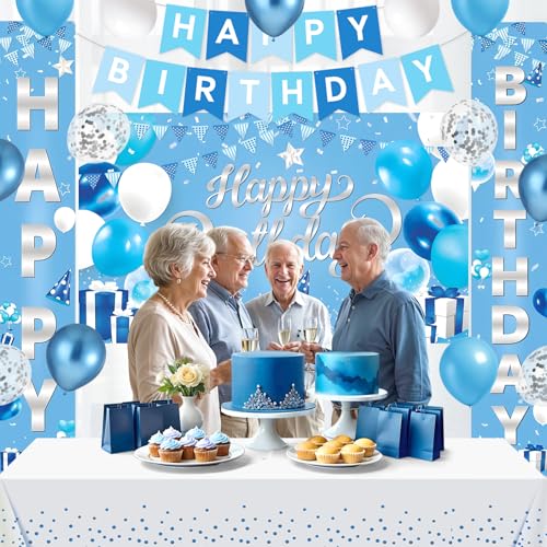 TagreSpike Light Blue Birthday Party Decorations Light Blue Birthday Banner with Tablecloth Porch Banner Backdrop Latex Confetti Balloons Party Supplies for Boys Girls Women Men Bday Indoor Outdoor - Image 5