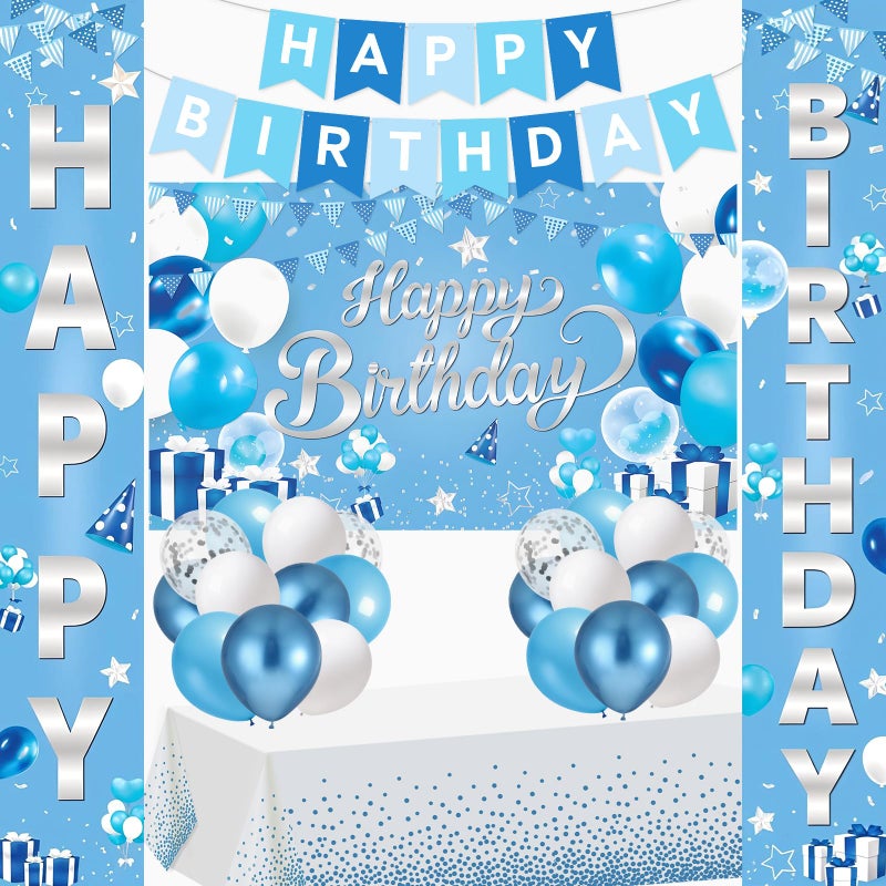 TagreSpike Light Blue Birthday Party Decorations Light Blue Birthday Banner with Tablecloth Porch Banner Backdrop Latex Confetti Balloons Party Supplies for Boys Girls Women Men Bday Indoor Outdoor - Image 3