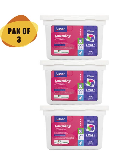 Set Of 3 Lisnor All In 1 Pods Washing Liquid Capsules With Touch Of Freshness Downy 15 Count