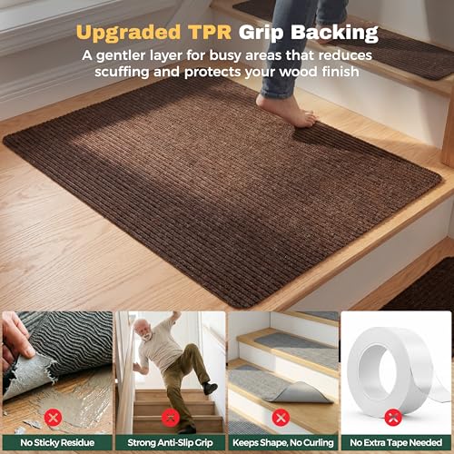 MBIGM Non-Slip Carpet Stair Tread Mat 30" x 30" Landing Rug-Matching Mat Non-Skid Safety Rug Slip Resistant - Brown - Image 5