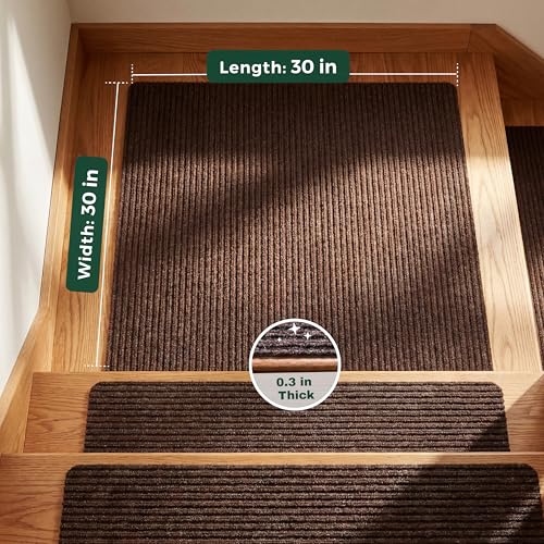 MBIGM Non-Slip Carpet Stair Tread Mat 30" x 30" Landing Rug-Matching Mat Non-Skid Safety Rug Slip Resistant - Brown - Image 2