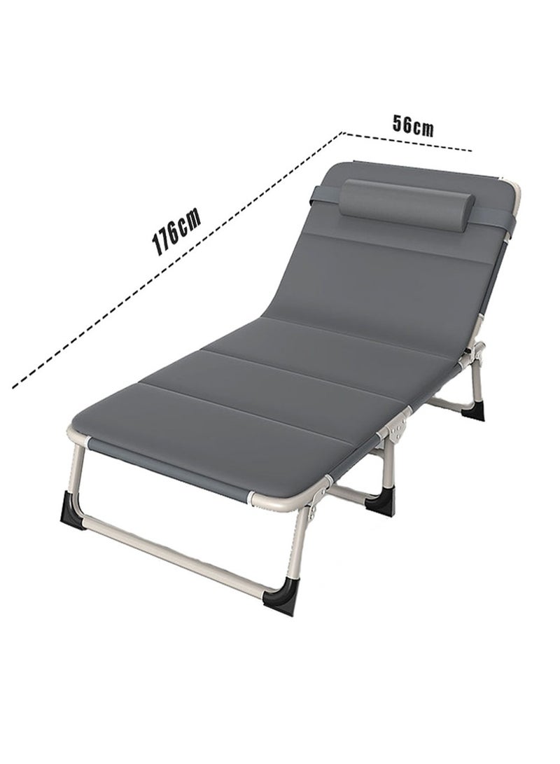 Arabest Folding Camping Bed, Folding Bed with Comfortable Cotton Cushion, Single Folding Recliner for Camping Office Lunch Break Outdoor Emergency (Grey) - Image 4