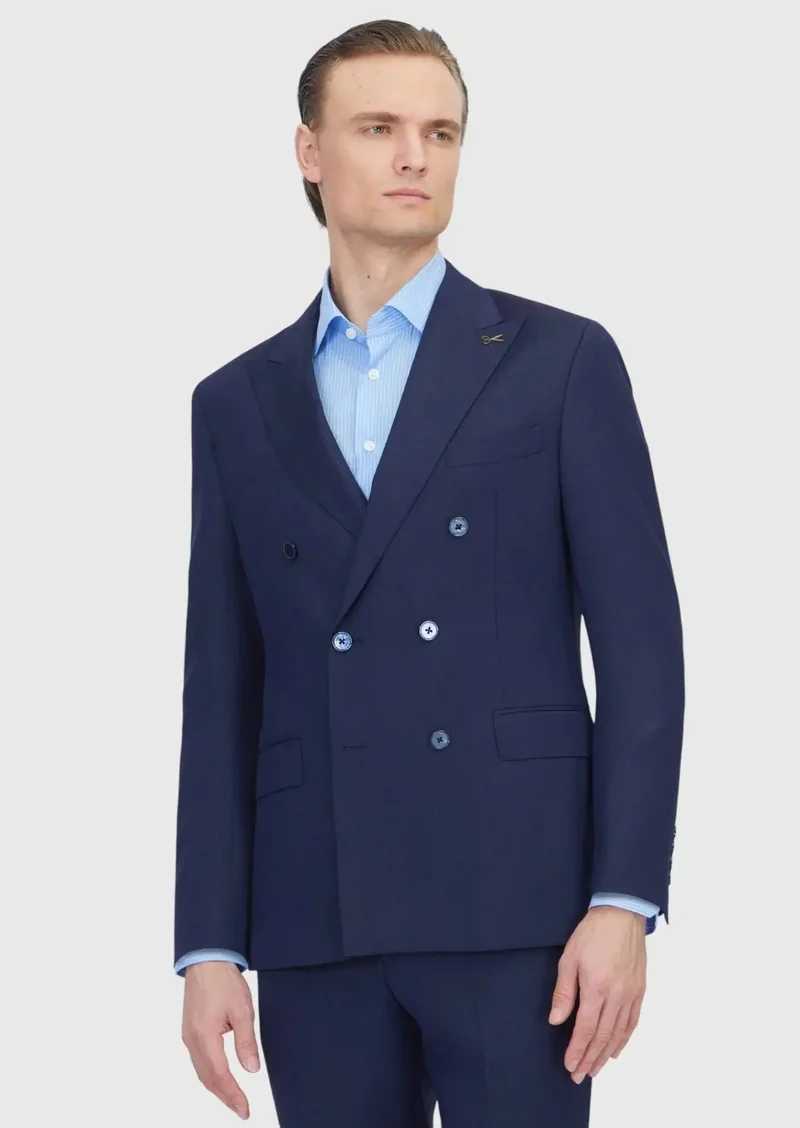 رامسي بدلة زرقاء داكنة خفيفة الوزن بقصة ضيقة من مزيج الصوف