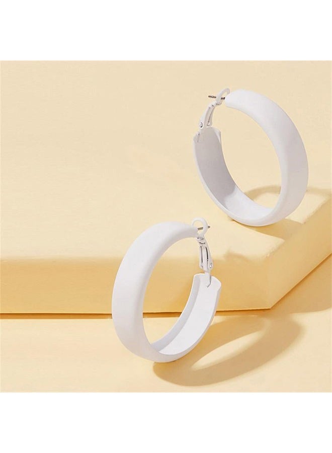 Kicomvi Matte Round Hoop Earrings Large Retro Neon Color Circle Earrings Multicolor Pierced Classic Lightweight Loops for Women Party Jewelry-white - Image 2