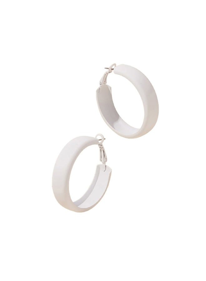 Kicomvi Matte Round Hoop Earrings Large Retro Neon Color Circle Earrings Multicolor Pierced Classic Lightweight Loops for Women Party Jewelry-white - Image 1