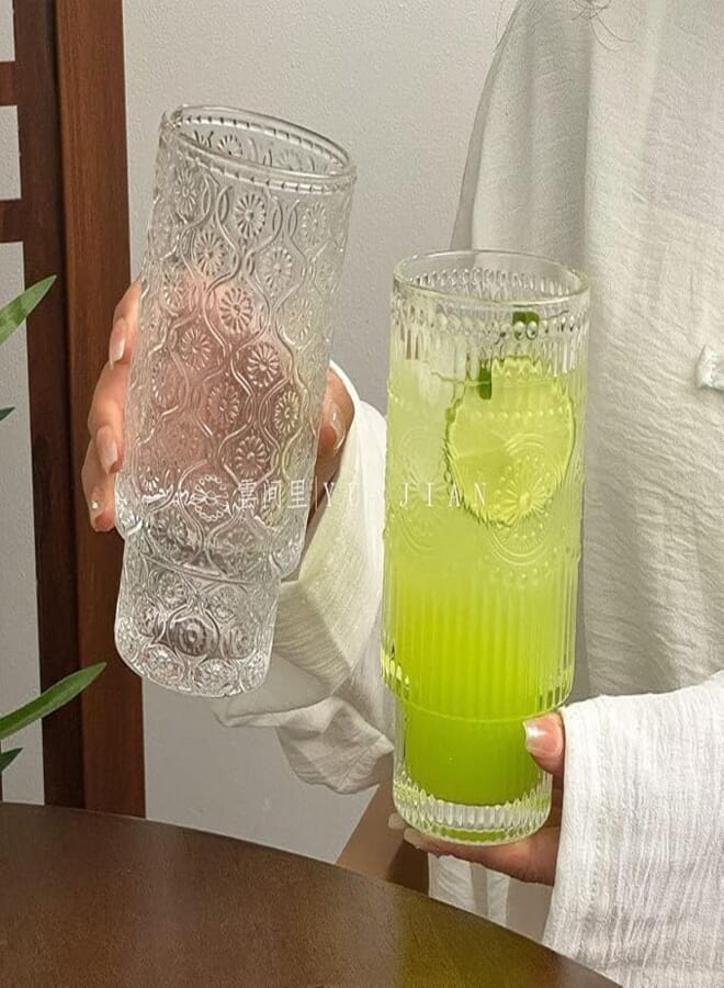 Generic Vintage Embossed Glass Drinking Tumblers, 450ml, Set of 6, Clear .db