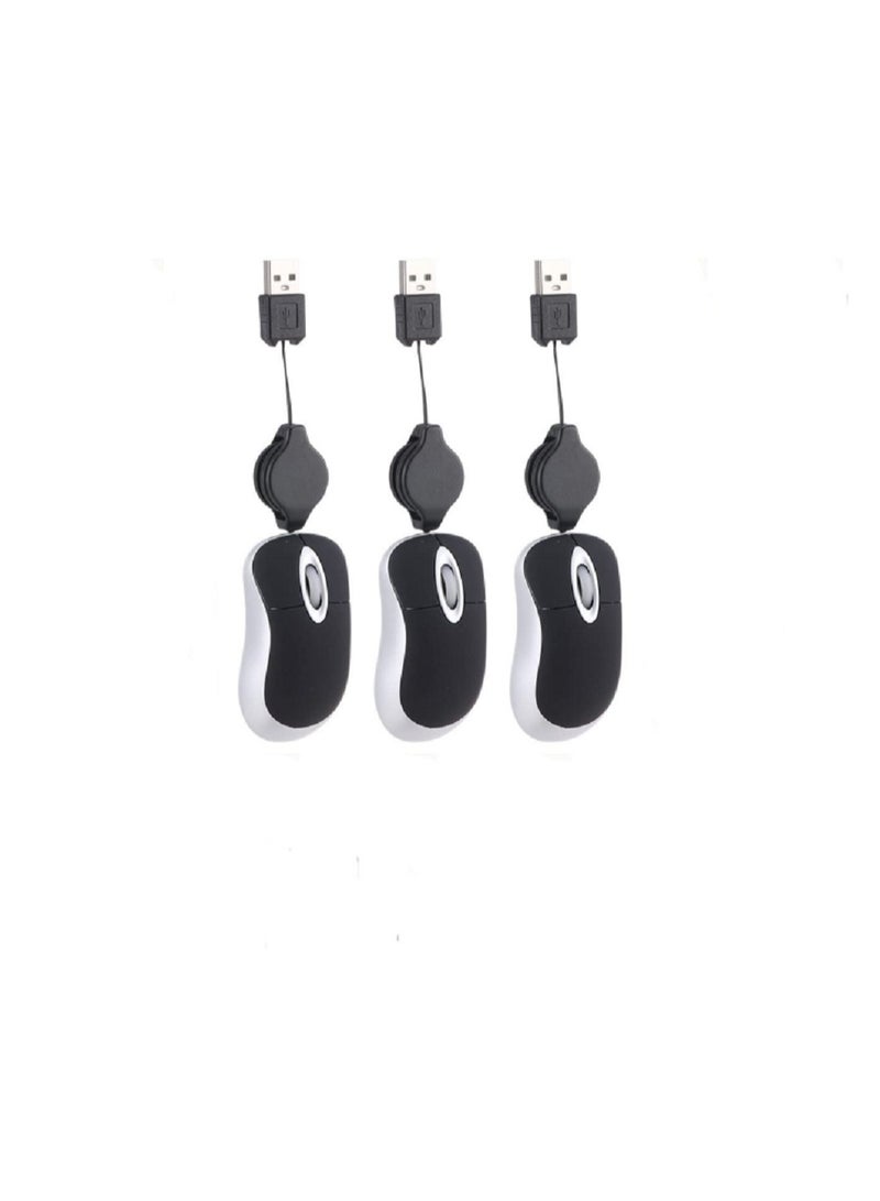 KASTWAVE Retractable Mini USB Wired Mouse for Kids, Children Small Wired Mouse Pocket Mouse, Compact USB Mouse for Kids Travel with 2.3 Feet USB Cord, 3 Pcs  - Image 1