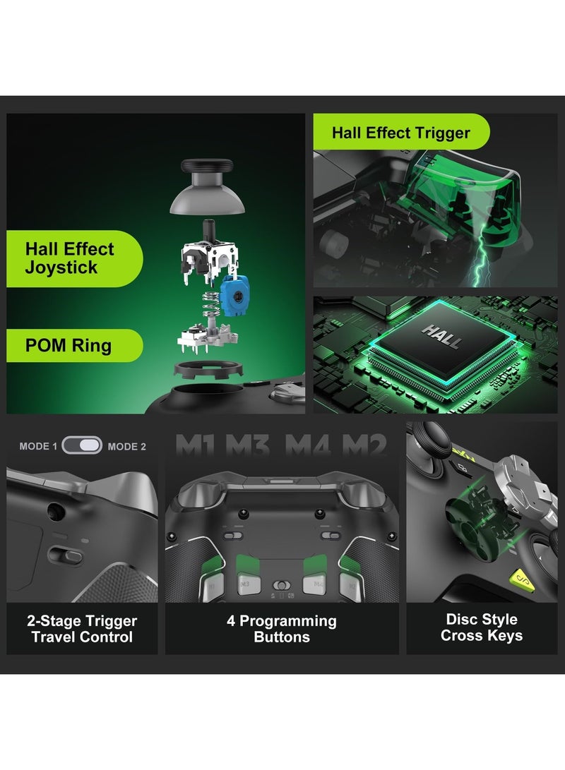 P5 PC Gaming Controller, 2.4G Wireless Gaming Controller, Hall Effect Joystick, Hall Triggers, Dual Vibrators, APP, POM, Wake-up, 4-Macro, 3-Mode(2.4G/BT/SW), for PC,Switch,Android,iOS - Black - Image 2