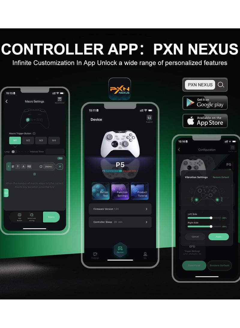 P5 PC Gaming Controller, 2.4G Wireless Gaming Controller, Hall Effect Joystick, Hall Triggers, Dual Vibrators, APP, POM, Wake-up, 4-Macro, 3-Mode(2.4G/BT/SW), for PC,Switch,Android,iOS - Black - Image 5