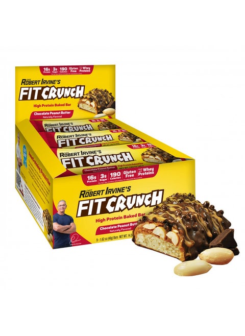 FITCRUNCH Snack Size Protein Bars, Designed by Robert Irvine, 6-Layer Baked Bar, 3g of Sugar, Gluten Free & Soft Cake Core (9 Bars, Chocolate Peanut Butter)