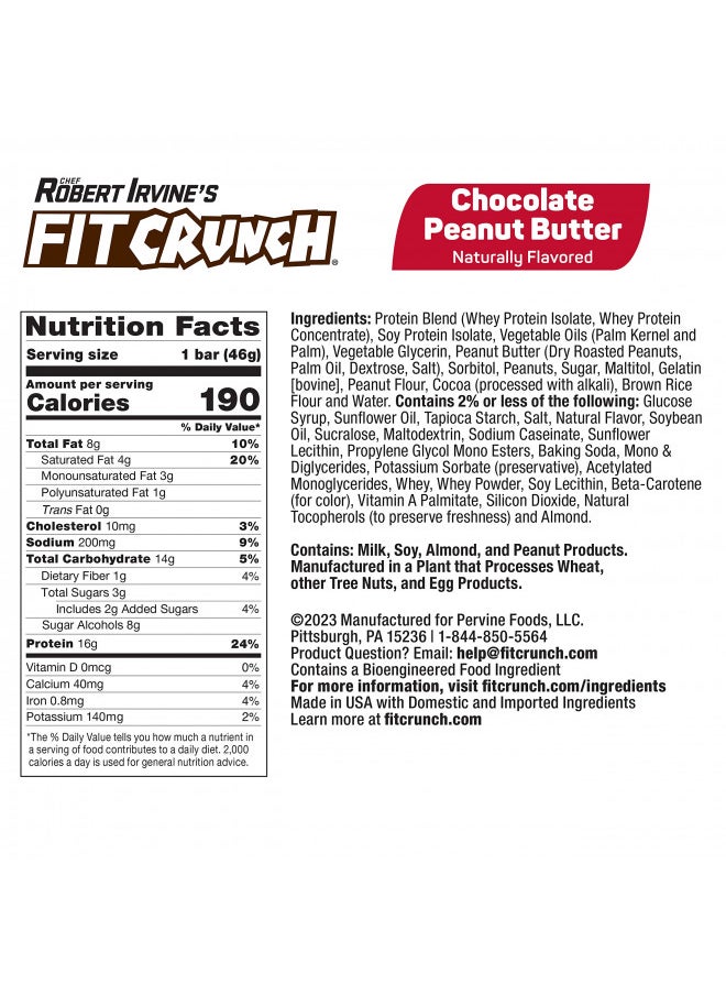 FITCRUNCH Snack Size Protein Bars, Designed by Robert Irvine, 6-Layer Baked Bar, 3g of Sugar, Gluten Free & Soft Cake Core (9 Bars, Chocolate Peanut Butter)