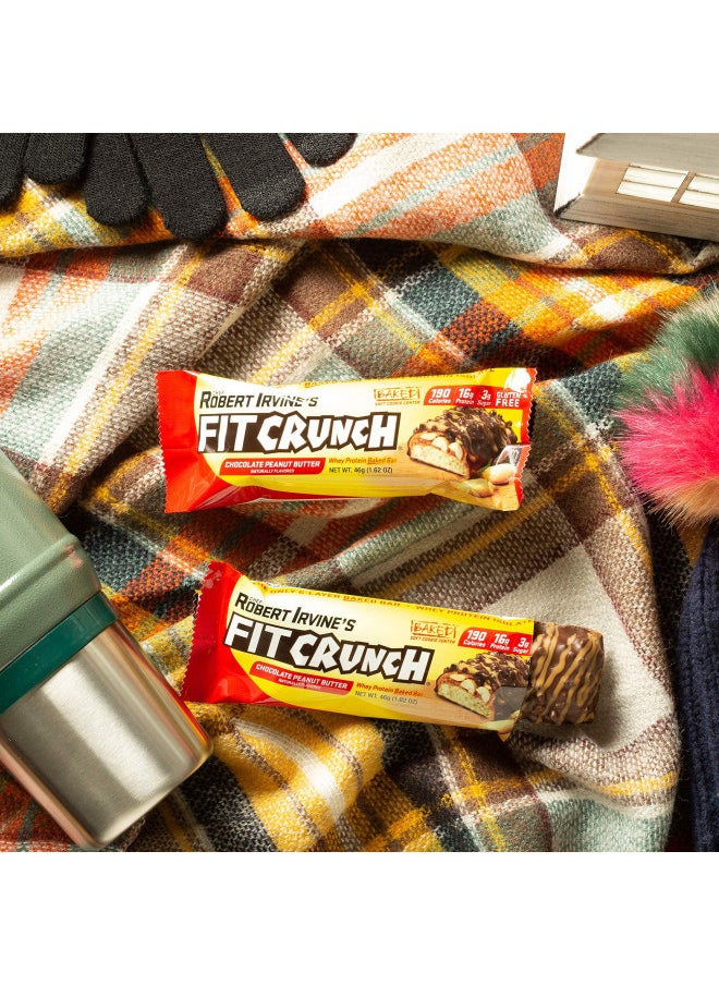 FITCRUNCH Snack Size Protein Bars, Designed by Robert Irvine, 6-Layer Baked Bar, 3g of Sugar, Gluten Free & Soft Cake Core (9 Bars, Chocolate Peanut Butter)