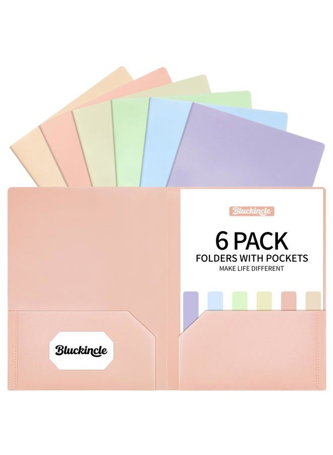 Bluckincle Folders with Pockets, 2 Pocket Plastic Folder with Pockets for School Colored File Folder for Documents Letter Size with Business Card Slot Back to School Office Teacher Supplies(6 Pack Pastel Colors) - Image 1