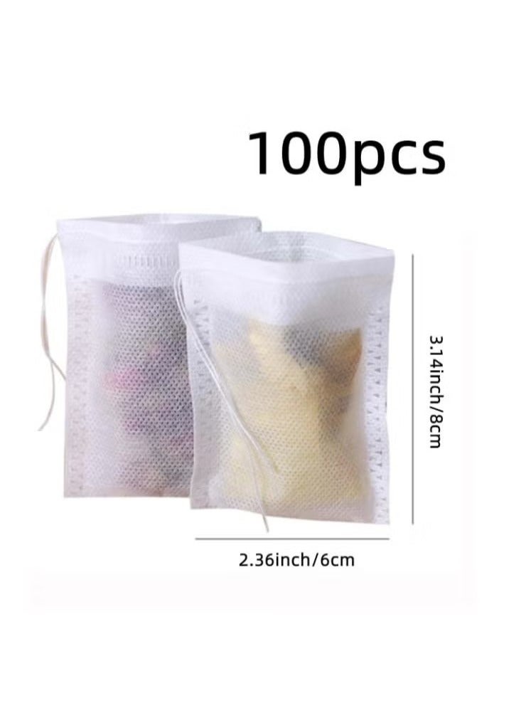 OMEVE Tea Filter Bags 100 Pack Disposable Empty Tea Bags, Loose Leaf Tea Infuser Drawstring Seal Tea Bags Multipurpose Non-Woven Fabric Sachet Bags for Coffee Spice Herbs  - Image 2