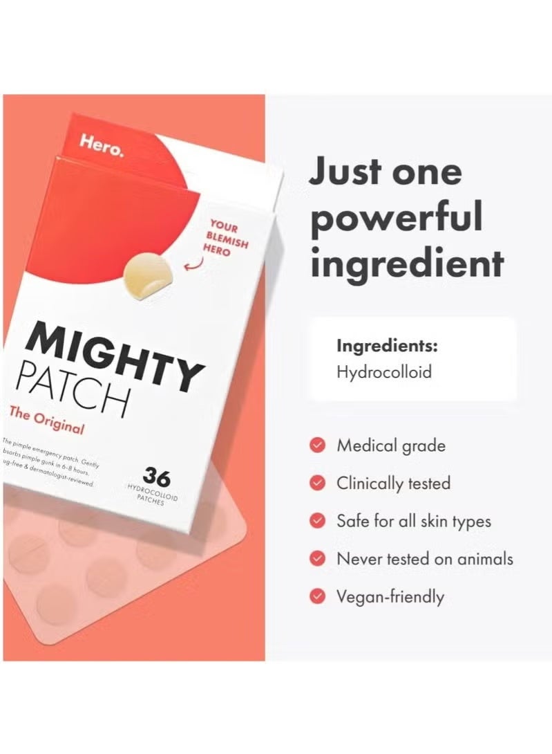 مايتي باتش Hero Mighty Patch مستحضرات التجميل الأصلية - تصحيح حبوب الشباب الهيدروكولويد لتغطية البثور والبثور ، ملصقات بقعة للوجه والجلد ، صديقة للنباتيين وغير مختبرة على الحيوانات (36 عدد) - Image 4