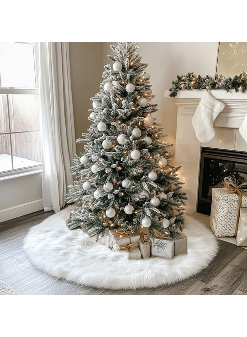TAPIT 48 inch Christmas Tree Skirt Faux Fur Xmas Tree Skirt Christmas Decorations Holiday Tree Ornaments Tree Decoration for Christmas Home Decorations Xmas Party Holiday Decorations - Image 4