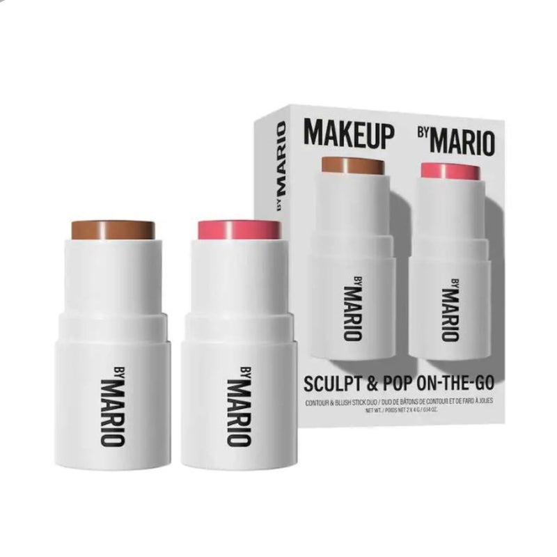 BY MARIO Makeup By Mario Sculpt & Pop On the Go Duo Contour and Blush Stick - Medium/Pale Petal - Warm Golden/Soft Pink - Image 1