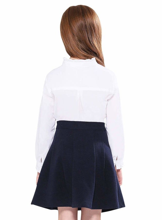 SOLOCOTE Girls White Blouse Ruffle Long Sleeve Button Down Shirts Princess Cotton Loose Soft Tops Spring and Summer 5-14Y, 13-14 Years - Image 2