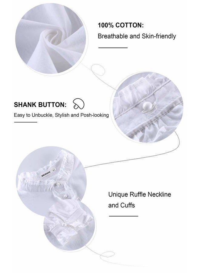 SOLOCOTE Girls White Blouse Ruffle Long Sleeve Button Down Shirts Princess Cotton Loose Soft Tops Spring and Summer 5-14Y, 13-14 Years - Image 5