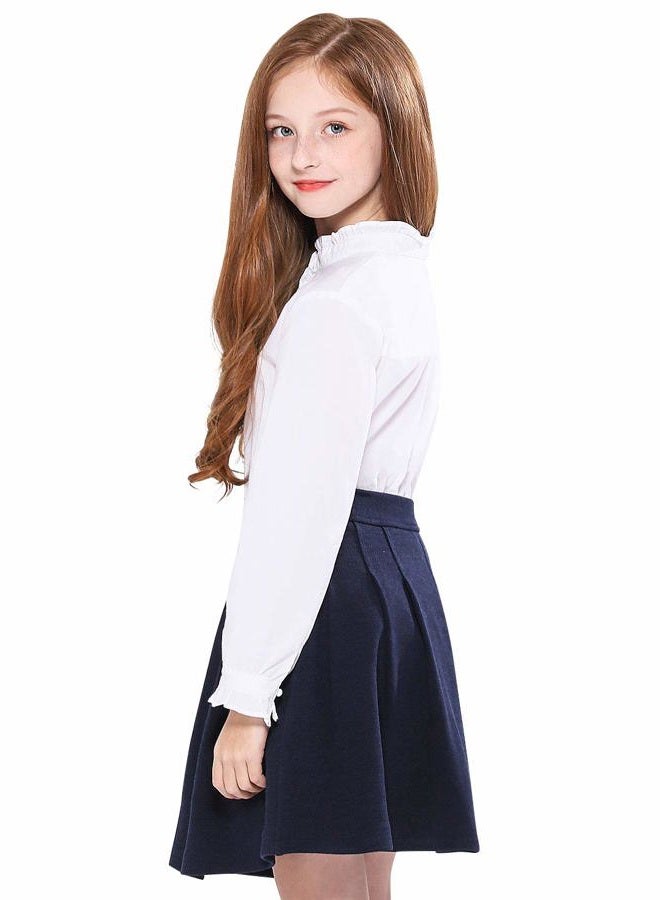 SOLOCOTE Girls White Blouse Ruffle Long Sleeve Button Down Shirts Princess Cotton Loose Soft Tops Spring and Summer 5-14Y, 13-14 Years - Image 4