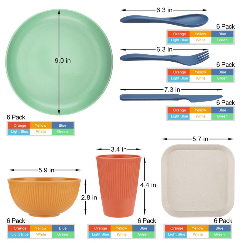 TOUWMX 42-Piece Plates and Bowls Sets, Wheat Straw Dinnerware Sets Service for 6 - Cups Sets, Dinner Plates, Bowls for Kitchen, Unbreakable Dishwasher and Microwave Safe Dishes Set - Image 2