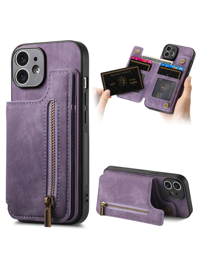 Zaboon Case For iPhone 11 Retro Leather Zipper Wallet Back Phone Case - Image 1