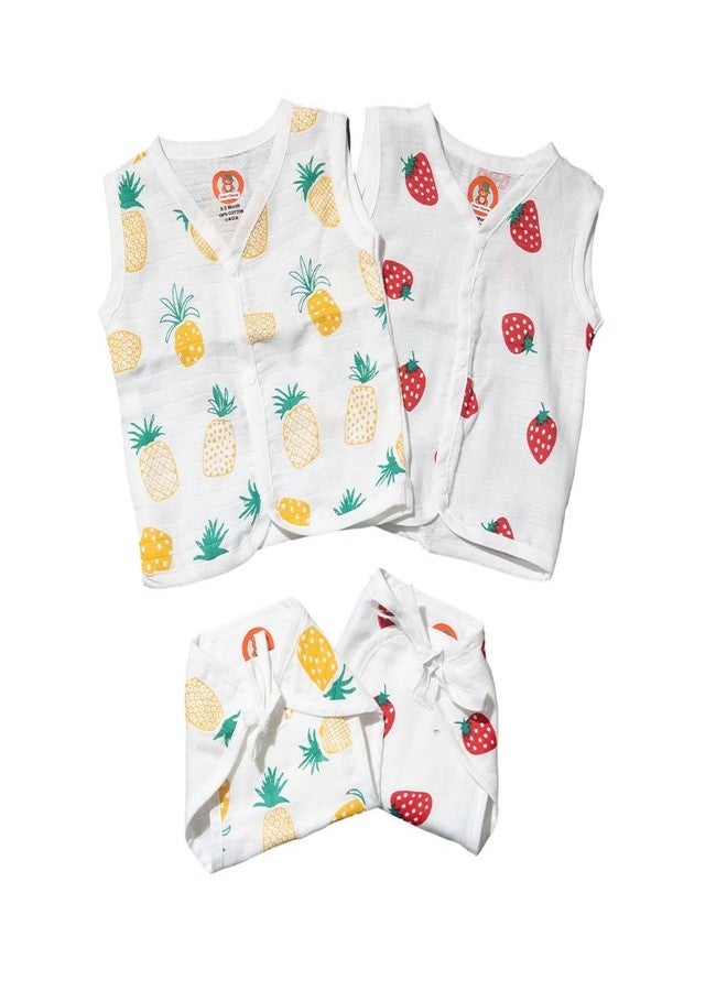 DearChamp دير تشامب ملابس أطفال حديثي الولادة من القطن العضوي النقي المطبوع من الموسلين/الصدرية/القماش والحفاضات/اللانغوت (عبوة من قطعتين) (3-6 أشهر) - Image 1