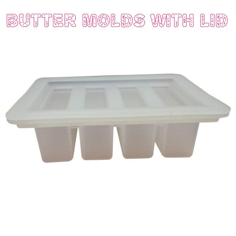 pizety Large 4 Cavities Silicone butter mold, Pudding and Jello butter Molds Silicone, Bread, Cheesecake, Bar, 4-Cavity Silicone butter mold with lid (1, white clear) - Image 3