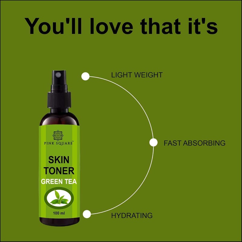 Pink Square Green Tea Face Toner Refreshing Face Mist  Toner  Toner for Hydrating Skin  AlcoholFree Mist  toner for open pores Tightening Pack of 3 of 100 ML - Image 4