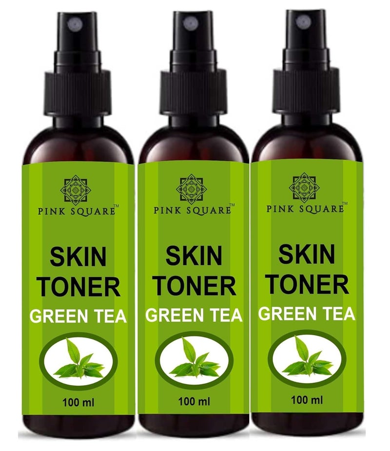 Pink Square Green Tea Face Toner Refreshing Face Mist  Toner  Toner for Hydrating Skin  AlcoholFree Mist  toner for open pores Tightening Pack of 3 of 100 ML - Image 1