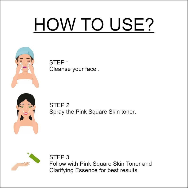 Pink Square Green Tea Face Toner Refreshing Face Mist  Toner  Toner for Hydrating Skin  AlcoholFree Mist  toner for open pores Tightening Pack of 3 of 100 ML - Image 2
