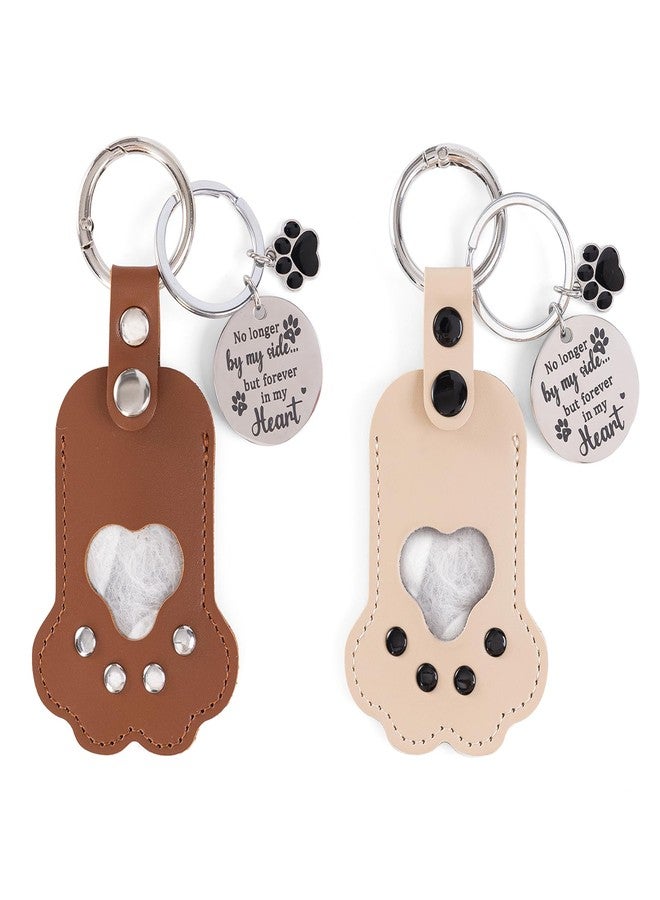iSamzan Leather Dog Memorial Keychain: Pet Paw Print Fur Keepsake - Cute Dog Cat Paw Shaped Furever Keychain for Hair Storage (Brown & Beige) - Image 1