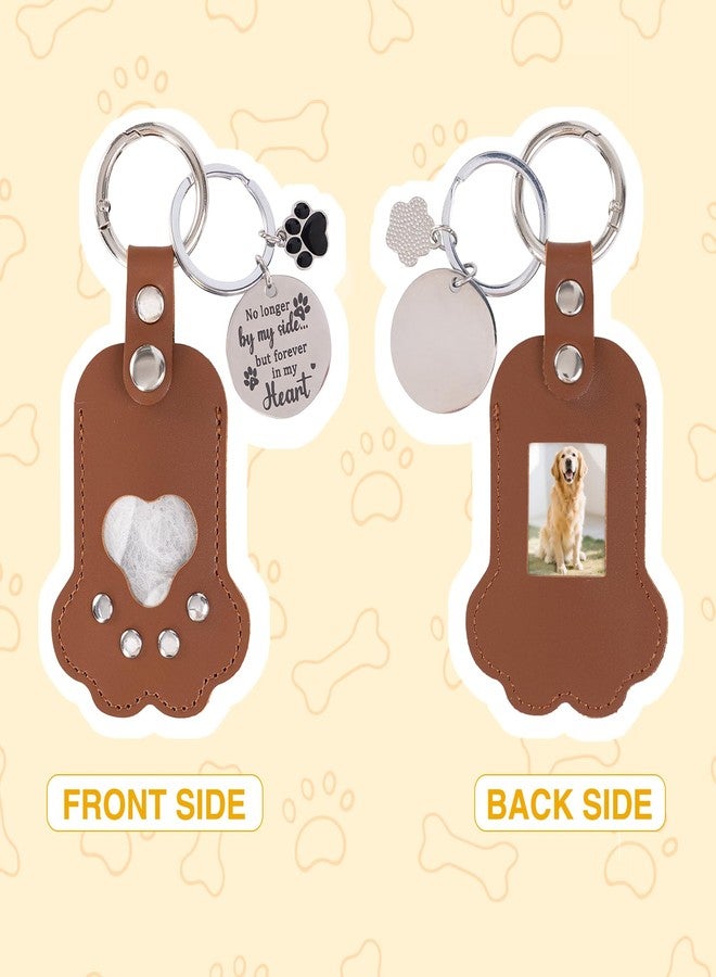 iSamzan Leather Dog Memorial Keychain: Pet Paw Print Fur Keepsake - Cute Dog Cat Paw Shaped Furever Keychain for Hair Storage (Brown & Beige) - Image 3