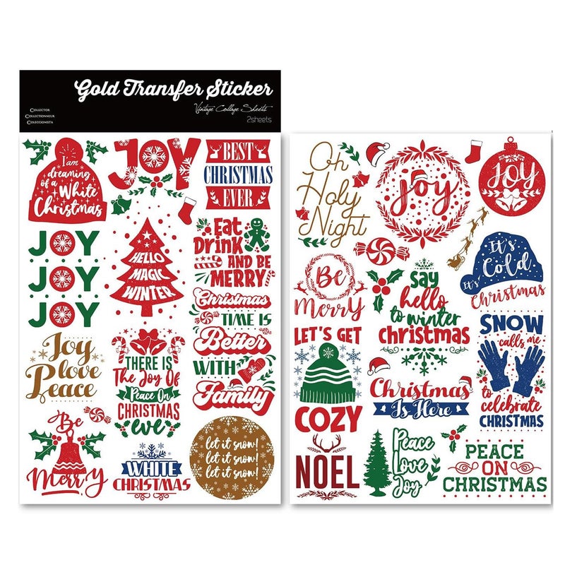 CATaireen Vintage Rub On Transfers Stickers for Crafts Holiday Theme Vibrant Crystal Glossy Surface Decal DIY Use for Glass Wood Rocks Christmas Words 2 - Image 3