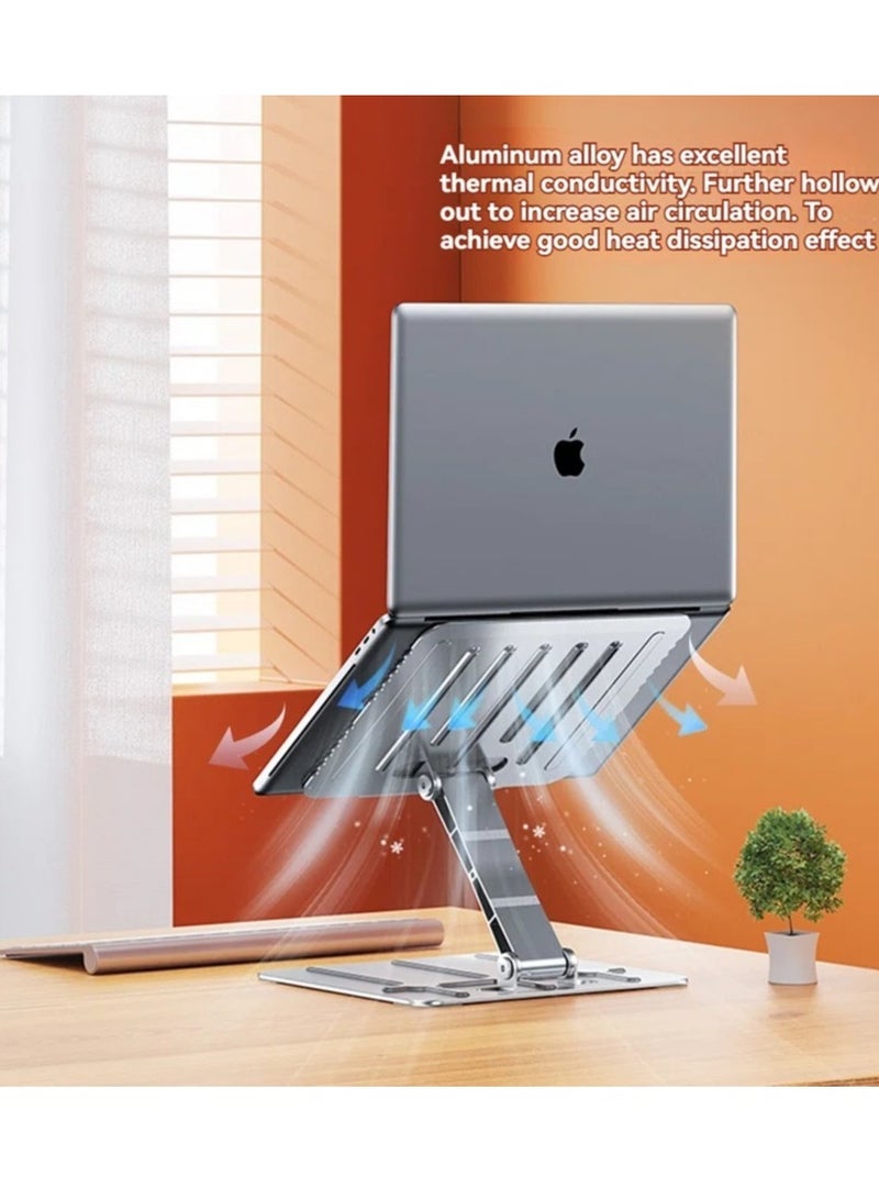 A1 Metal Laptop Stand Foldable Portable - Desktop Ergonomic Adjustable Height Angle Laptop Stand Holder - Non Slip Base - for Tablet & 11 to 15 inch Laptops | Silver - Image 2