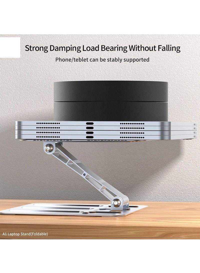 A1 Metal Laptop Stand Foldable Portable - Desktop Ergonomic Adjustable Height Angle Laptop Stand Holder - Non Slip Base - for Tablet & 11 to 15 inch Laptops | Silver - Image 3