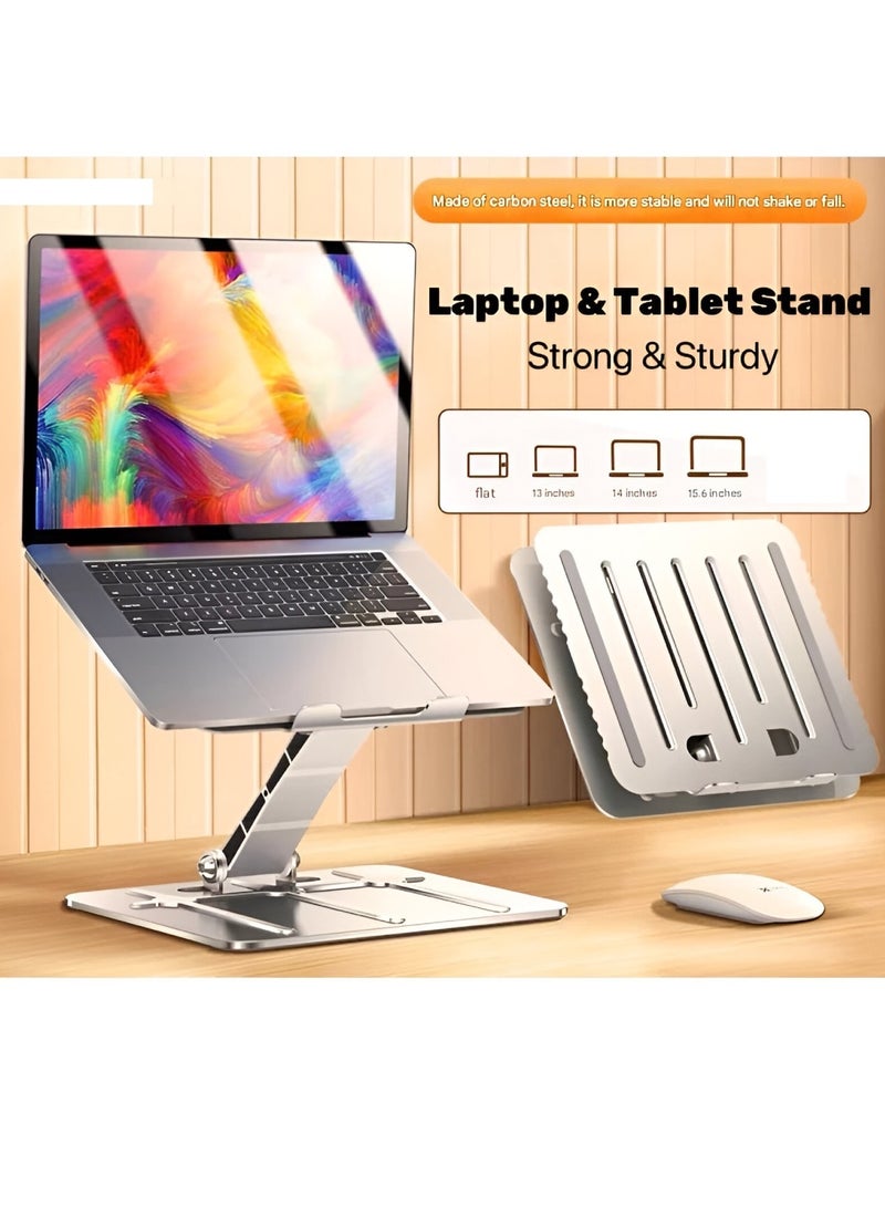 A1 Metal Laptop Stand Foldable Portable - Desktop Ergonomic Adjustable Height Angle Laptop Stand Holder - Non Slip Base - for Tablet & 11 to 15 inch Laptops | Silver - Image 4