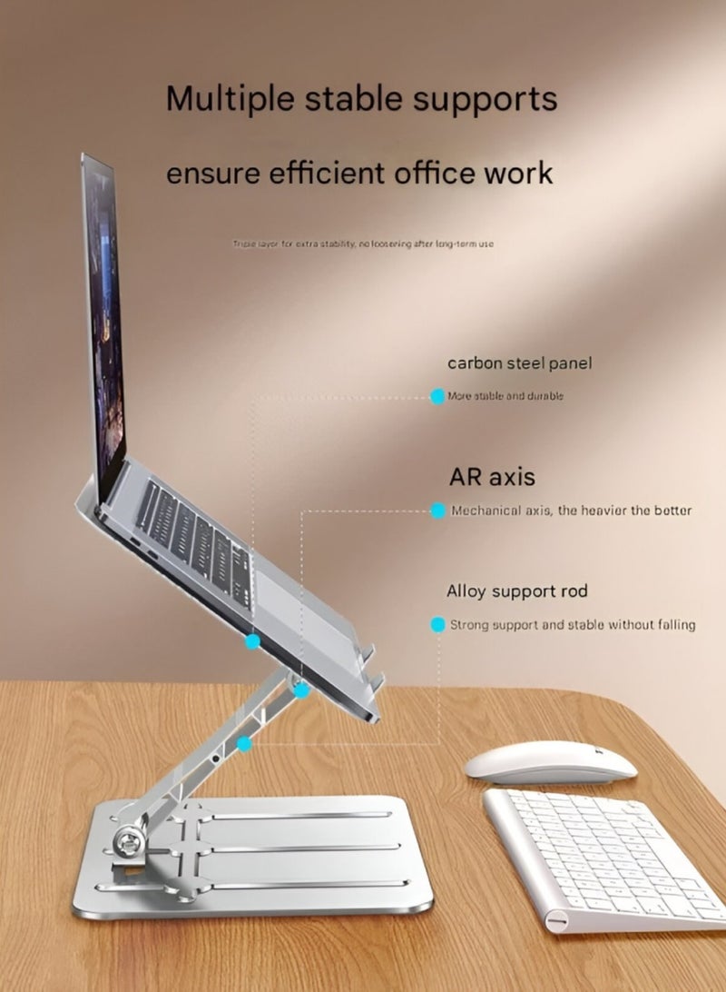 A1 Metal Laptop Stand Foldable Portable - Desktop Ergonomic Adjustable Height Angle Laptop Stand Holder - Non Slip Base - for Tablet & 11 to 15 inch Laptops | Silver - Image 5