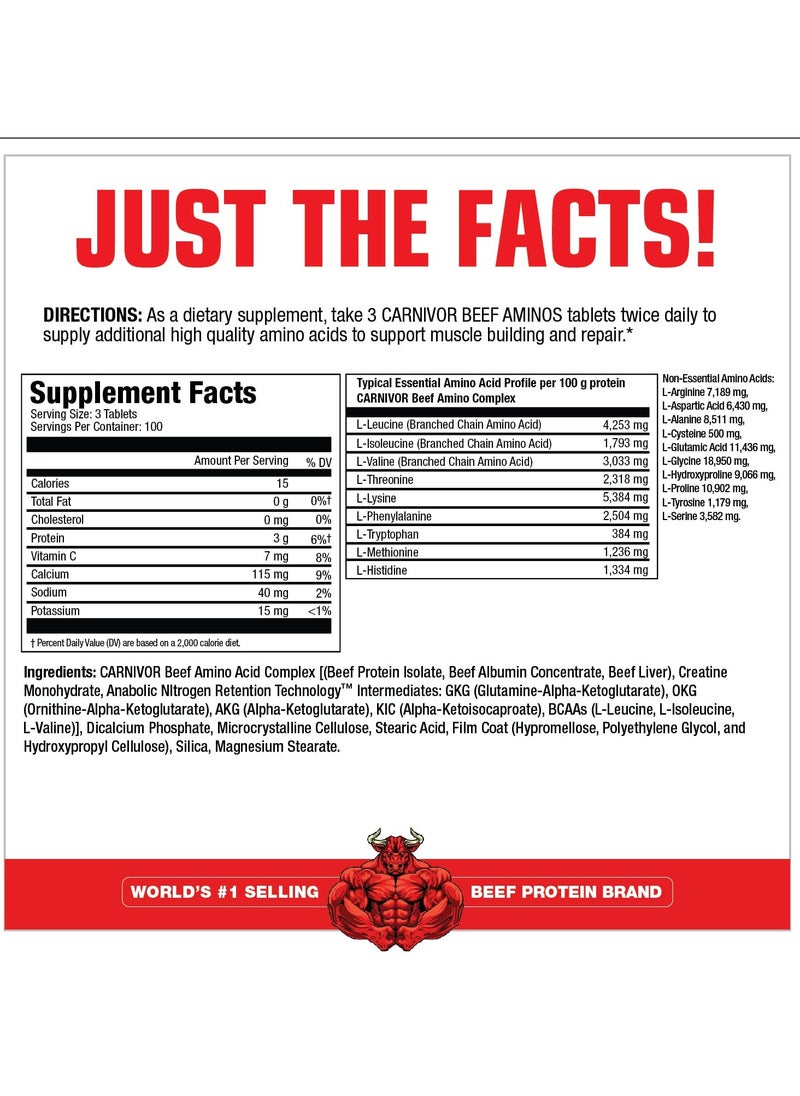 MUSCLEMEDS Ultra-Concentrated Carnivore Beef Aminos 300 Tablets  - Image 3