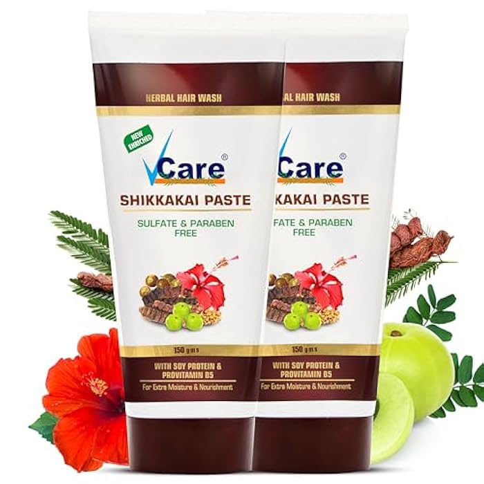 VCare معجون فيكير شيكاكاي - خالٍ من الكبريتات والبارابين - للترطيب والتغذية الإضافية - عبوة 150 جرام × 2 - Image 1