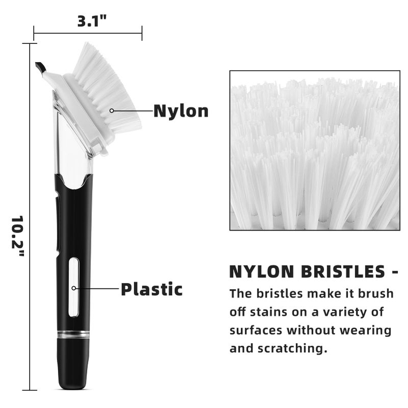 SUBEKYU Dish Brushes with Soap Dispenser, Kitchen Dish Scrubber Brushes with Handle, Dishwashing Cleaning Scrubbers for Dishes/Pans/Pots, Black, 2Pack - Image 3